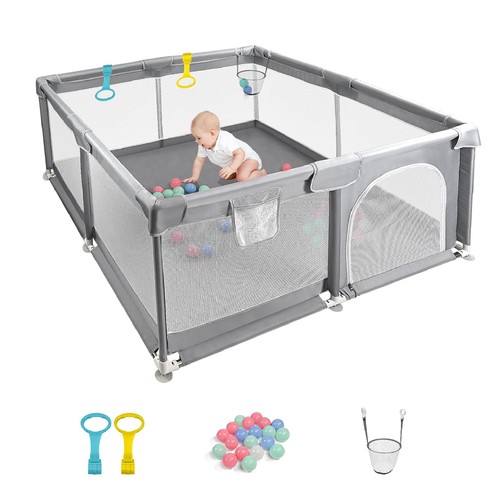 Grey baby playpen 128x128x68cm - playpen,