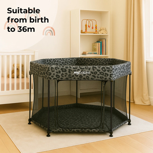 Baby playpen grey - leopard,